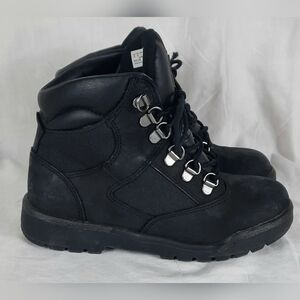 Timberland Kids Suede Boots Size 2.5 Black Hightop Shoes Lace Up